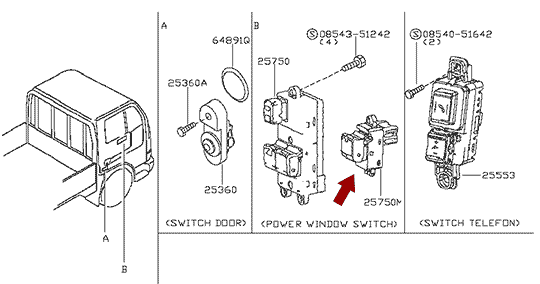 Блок управления стеклоподъемником NISSAN CABSTAR F24 - правый, оригинал, 25411AX010