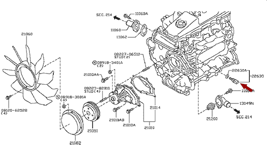 Датчик температуры NISSAN CABSTAR F24, дв. ZD30DDTI, аналог, Japan, 2263044B20