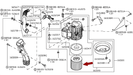 Фильтр воздушный Nissan Cabstar (Ниссан Кабстар) F24, аналог Japan, 16546MA70C На схеме показан фильтр воздушный Nissan Cabstar (Ниссан Кабстар) F24, аналог Japan, 16546MA70C