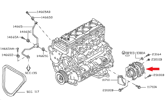 Генератор NISSAN CABSTAR (Ниссан Кабстар) F24, дв. ZD30DDTI, аналог, 23100DB00B