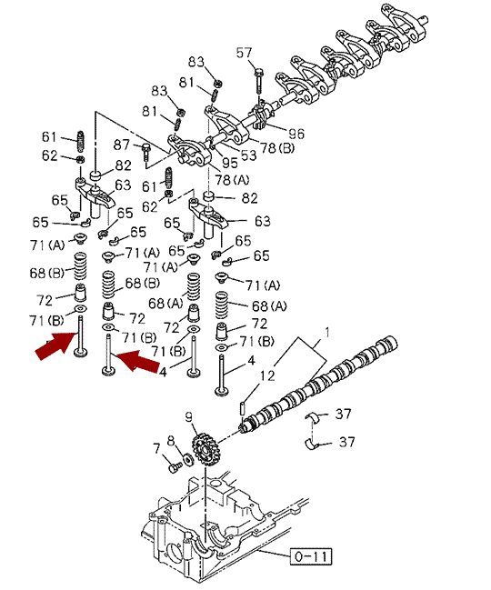 На схеме показаны клапаны выпускные ISUZU NQR75, NPR75, 8972098763 / 8972098762, 4HK1
