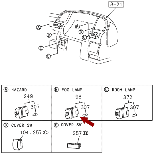 Кнопка включения ПТФ ISUZU NQR75/71, JAPACO, 8971704410