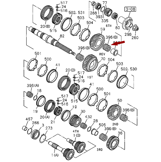 Подшипник игольчатый вторичного вала КПП ISUZU NQR75/71 - двухрядный, 8972531100