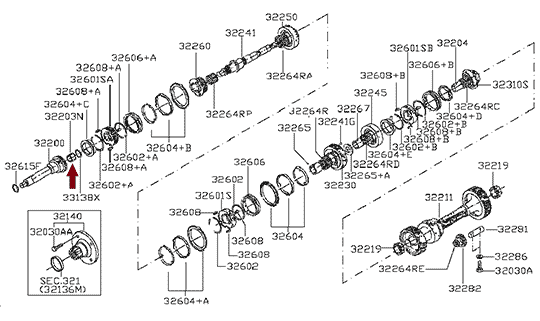 Подшипник первичного вала NISSAN CABSTAR F24 дв. ZD30DDTI - игольчатый, оригинал, 322729X501