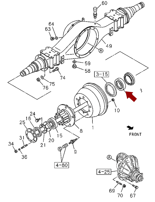 Подшипник задней ступицы ISUZU (ИСУЗУ) NLR85/NMR85 - внутренний, Japan, 9000930810 На схеме показан подшипник задней ступицы ISUZU (ИСУЗУ) NLR85/NMR85 - внутренний, Japan, 9000930810