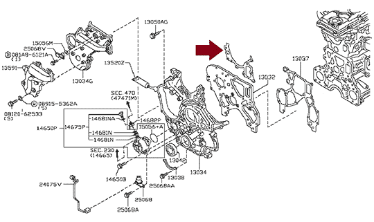 Прокладка передней крышки верхняя NISSAN CABSTAR F24 дв. ZD30DDTI, 11072MA70B, оригинал