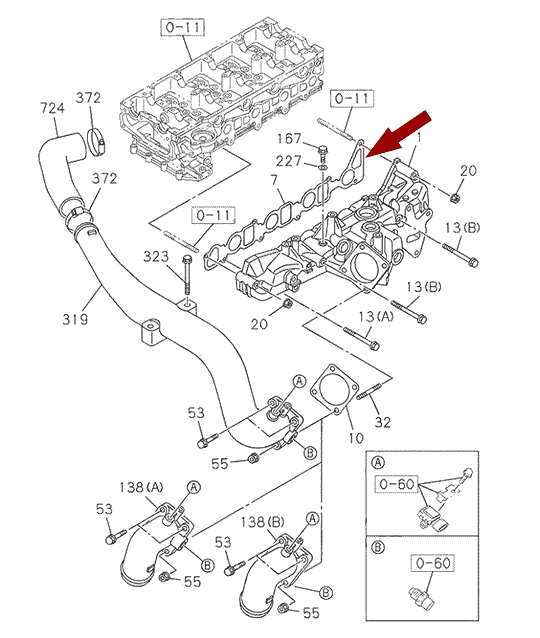Прокладка впускного коллектора ISUZU NLR85/NMR85 дв. 4JJ1T, оригинал, 8982129990