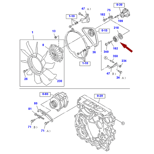 На схеме показан ролик натяжителя ремня генератора ISUZU NLR85/NMR85 8973719031