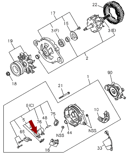 Щётки генератора ISUZU (ИСУЗУ) NLR85/NMR85/NPR75, 8941565930 На схеме показаны щётки генератора ISUZU (ИСУЗУ) NLR85/NMR85/NPR75, 8941565930