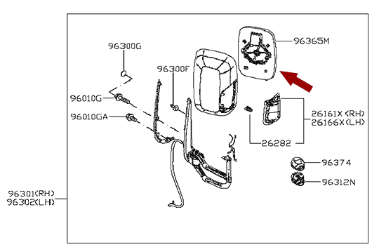 ЗЕРКАЛЬНЫЙ ЭЛЕМЕНТ С ПОДОГРЕВОМ NISSAN CABSTAR F24 (ЗЕРКАЛО С ПОВОРОТНИКОМ), ОРИГИНАЛ, 96365MB41A